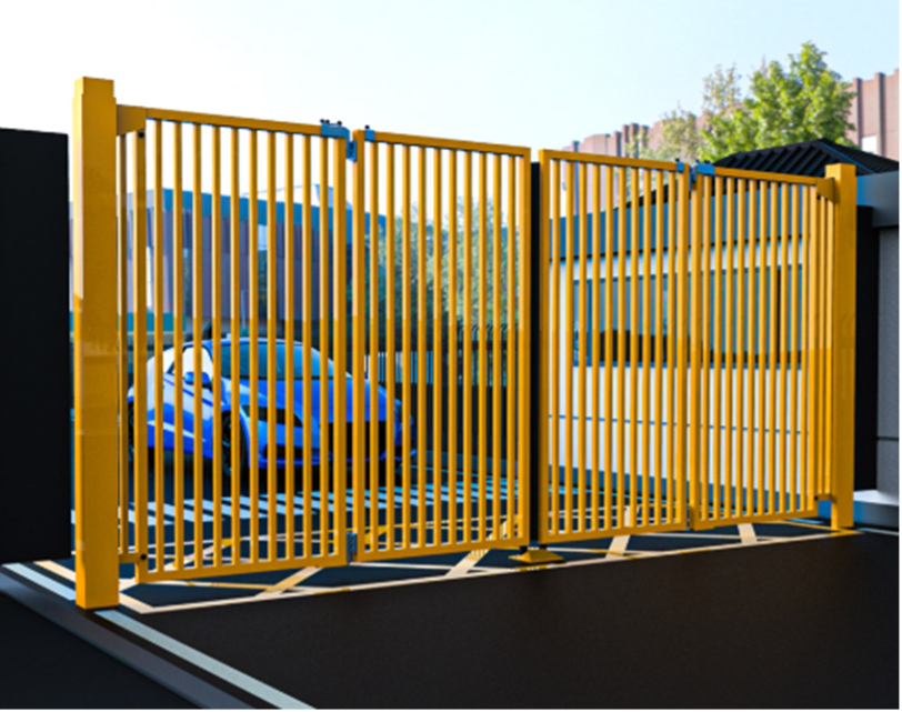 Large yellow automated gates for security